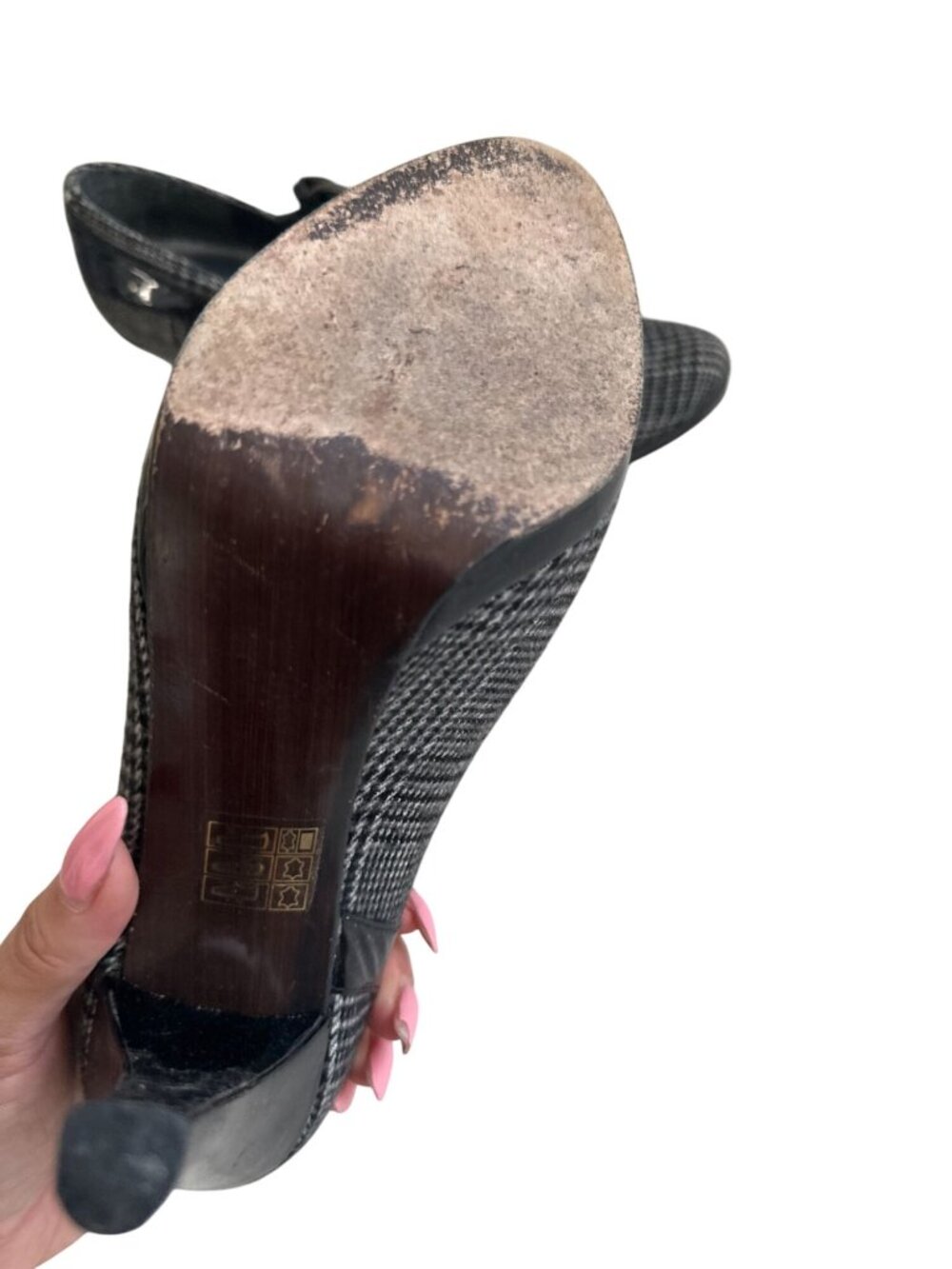 STUART WEITZMAN Glenplaid Gray Black Mary Janes Heels Size 7.5 - Picture 9 of 10